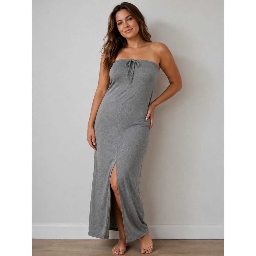 SKIMS Soft Lounge Tube Dress Heather Grey Modal Rib Maxi Slit‎ 4X NEW